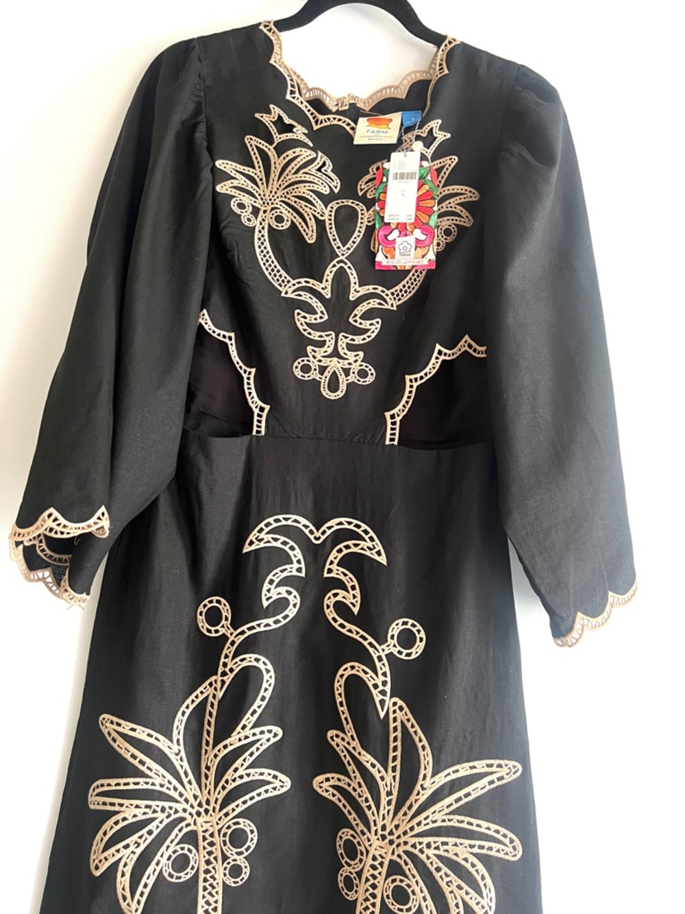 FARM Rio x Anthropologie Black Cutout Embroidered Palm Midi Dress Size Small NWT - Picture 6 of 13